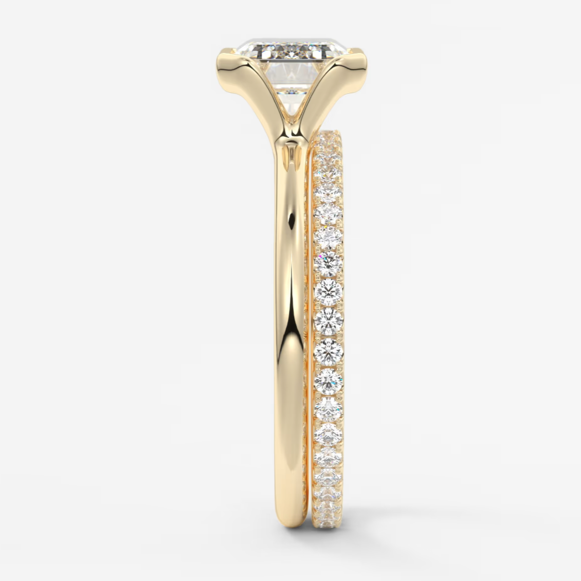 Custom made solara east-west emerald half bezel ring | lab diamond or moissanite –