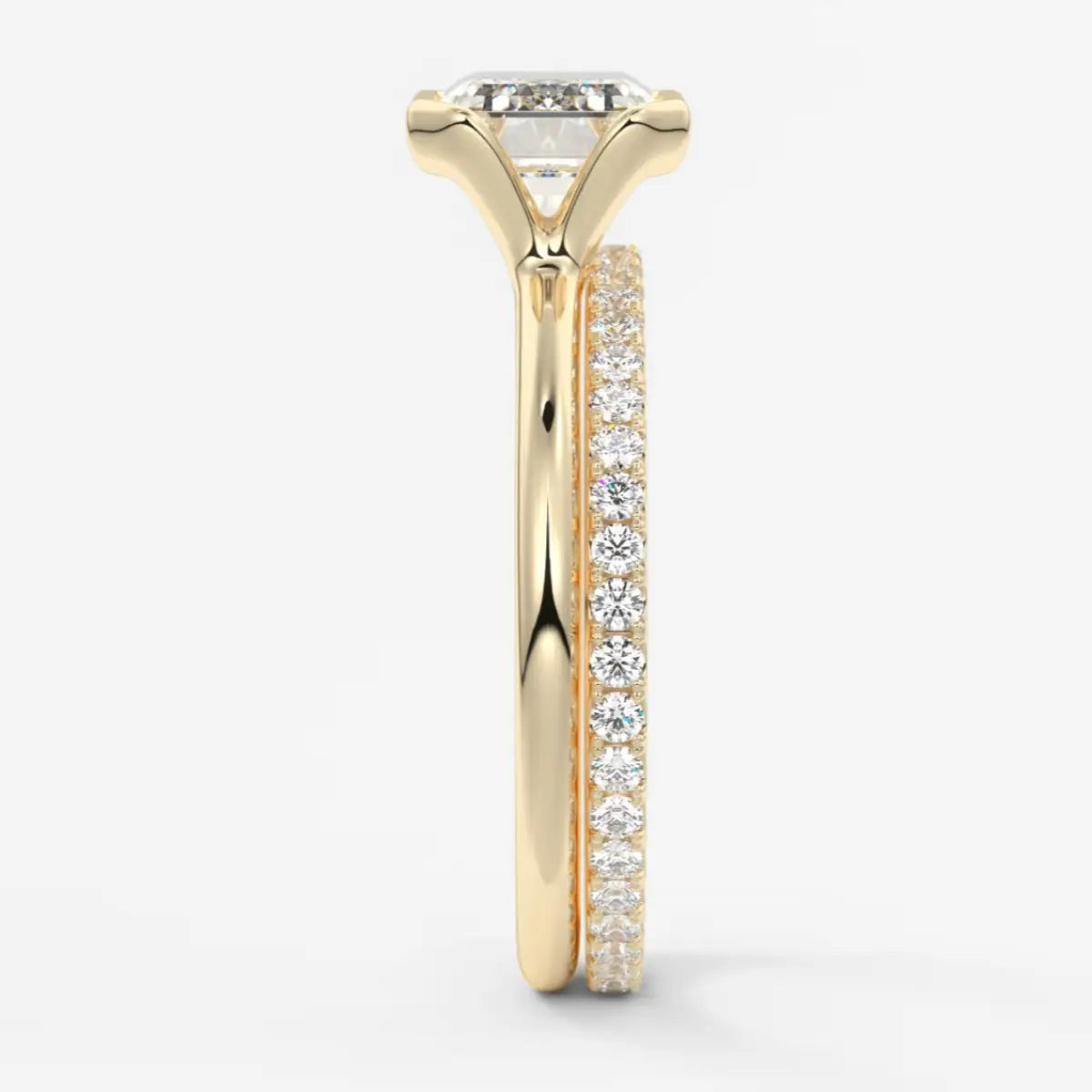 Custom made solara east-west emerald half bezel ring | lab diamond or moissanite –