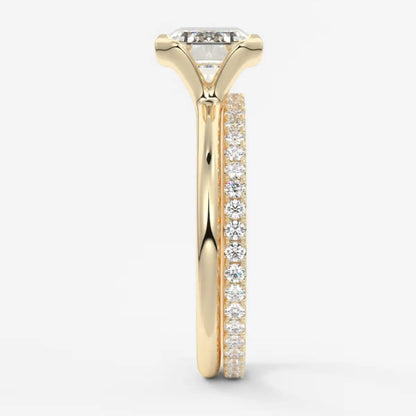 Custom made solara east-west emerald half bezel ring | lab diamond or moissanite –