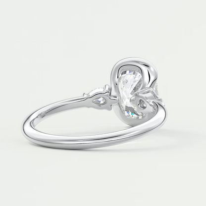 Custom made solara elongated cushion half bezel three-stone engagement ring | diamond lab