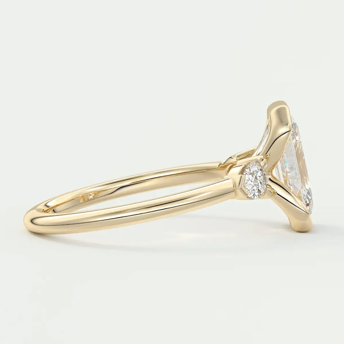 Custom made solara emerald half bezel three-stone engagement ring | diamond lab