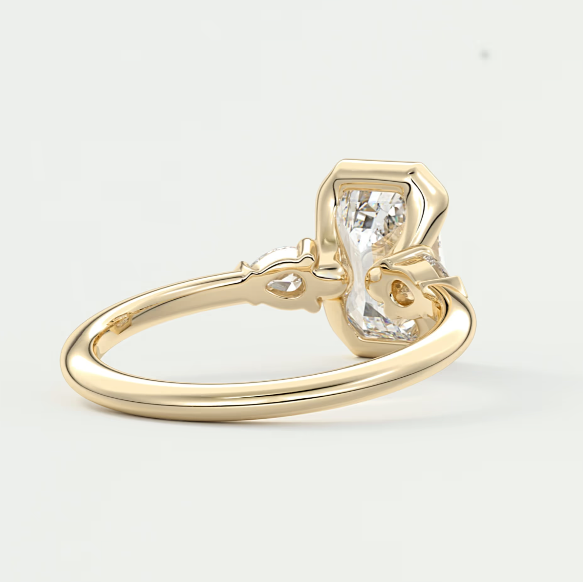 Custom made solara emerald half bezel three-stone engagement ring | diamond lab