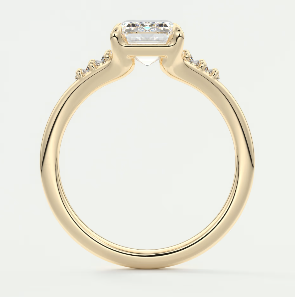 Custom made solena emerald split shank engagement ring with baguette side stones | diamond lab