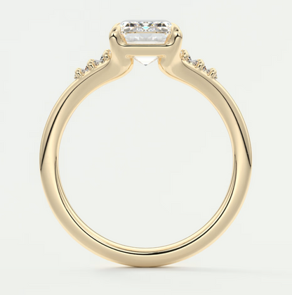 Custom made solena emerald split shank engagement ring with baguette side stones | diamond lab