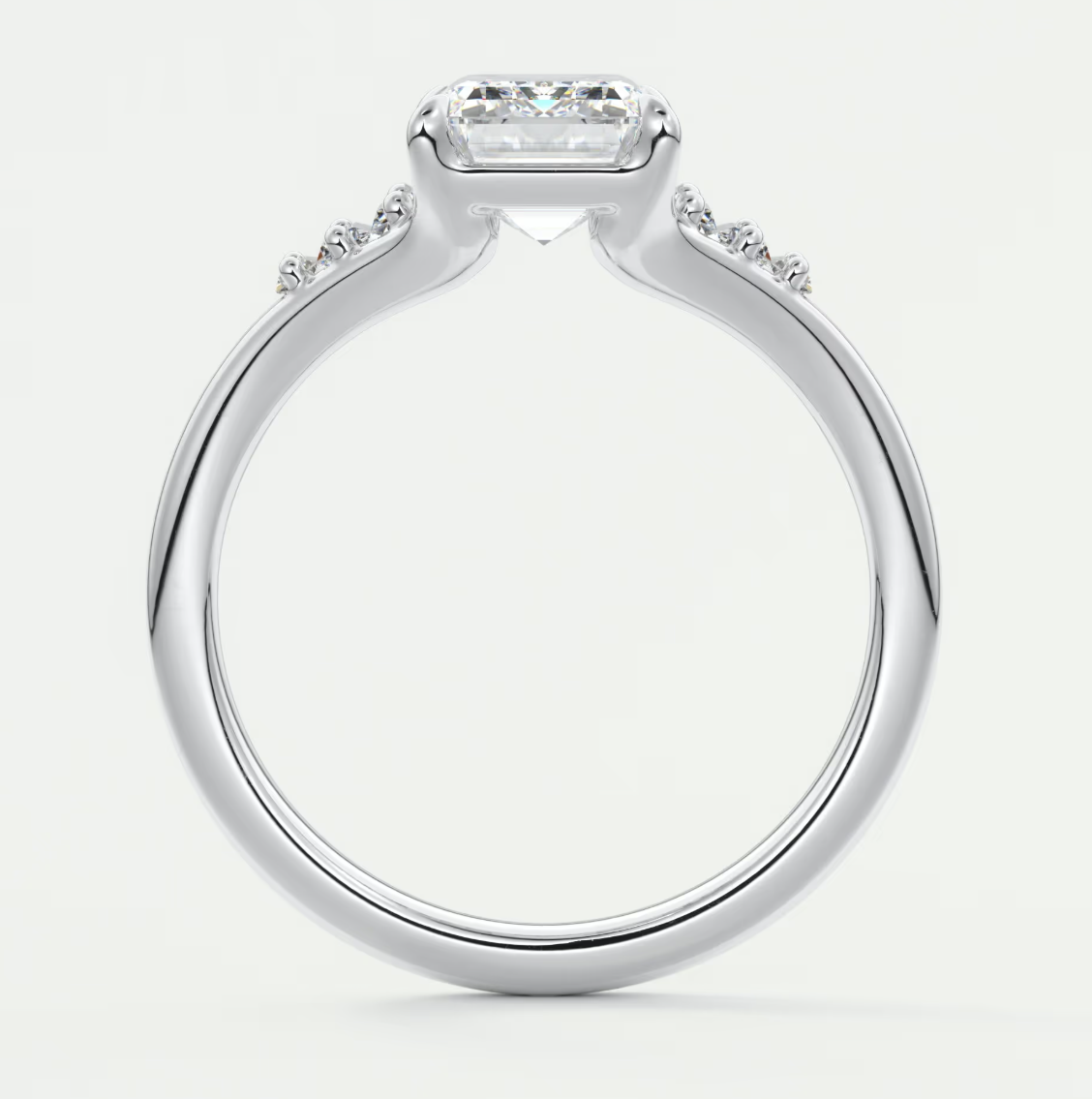 Custom made solena emerald split shank engagement ring with baguette side stones | diamond lab