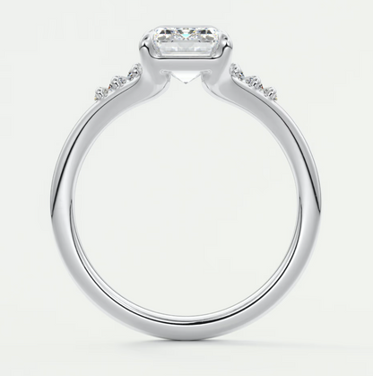 Custom made solena emerald split shank engagement ring with baguette side stones | diamond lab