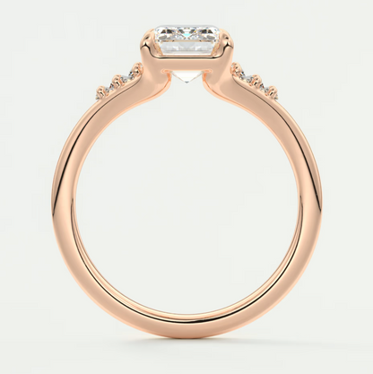 Custom made solena emerald split shank engagement ring with baguette side stones | diamond lab