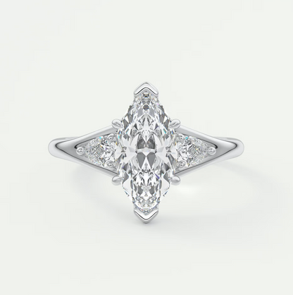 Custom made solena marquise three-stone engagement ring with split shank | diamond lab