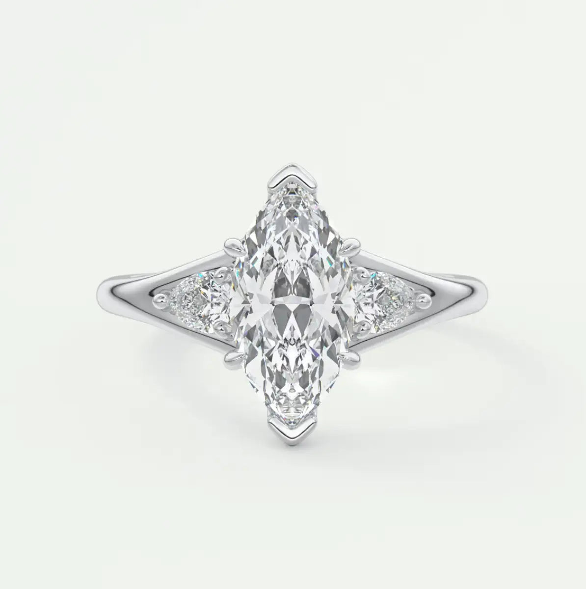 Custom made solena marquise three-stone engagement ring with split shank | diamond lab