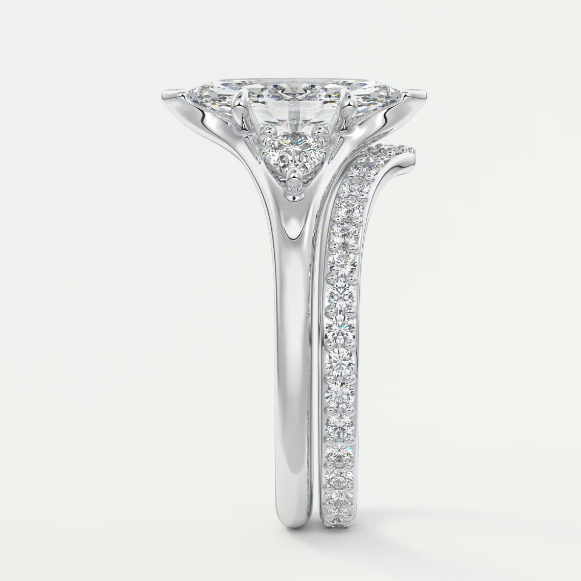 Custom made solena marquise three-stone engagement ring with split shank | diamond lab