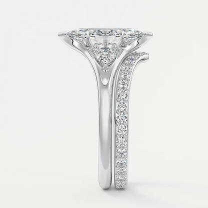 Custom made solena marquise three-stone engagement ring with split shank | diamond lab