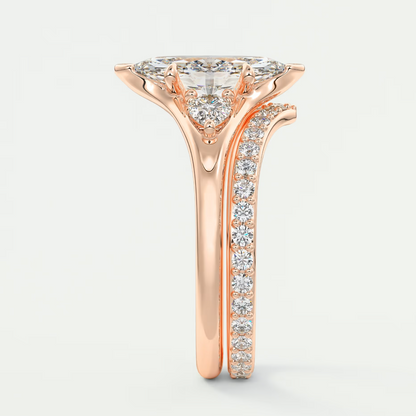 Custom made solena marquise three-stone engagement ring with split shank | diamond lab