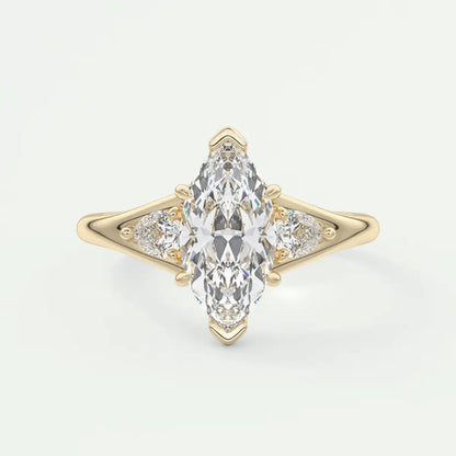 Custom made solena marquise three-stone engagement ring with split shank | diamond lab