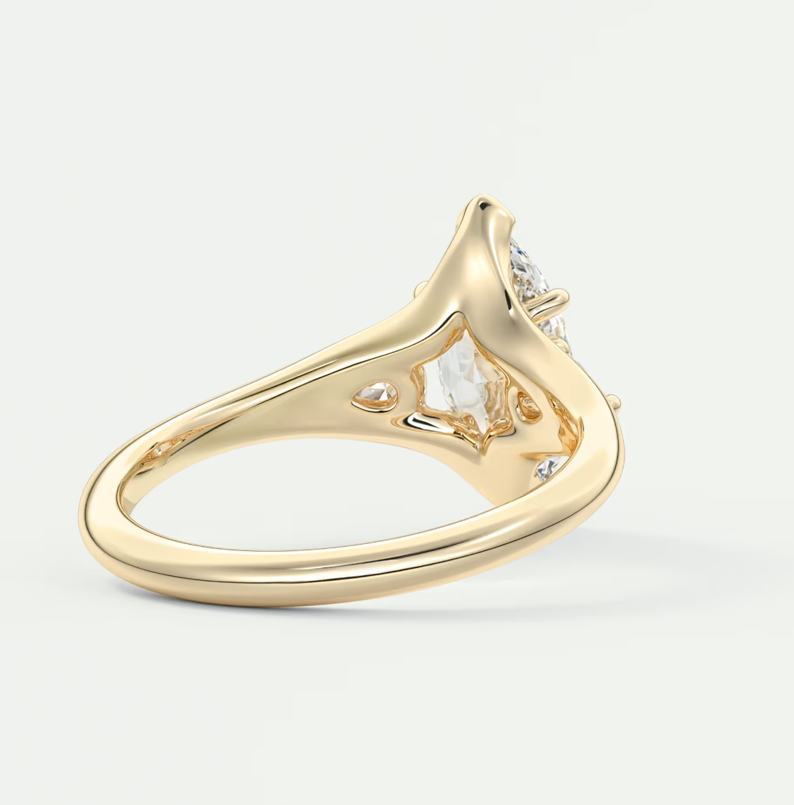 Custom made solena marquise three-stone engagement ring with split shank | diamond lab