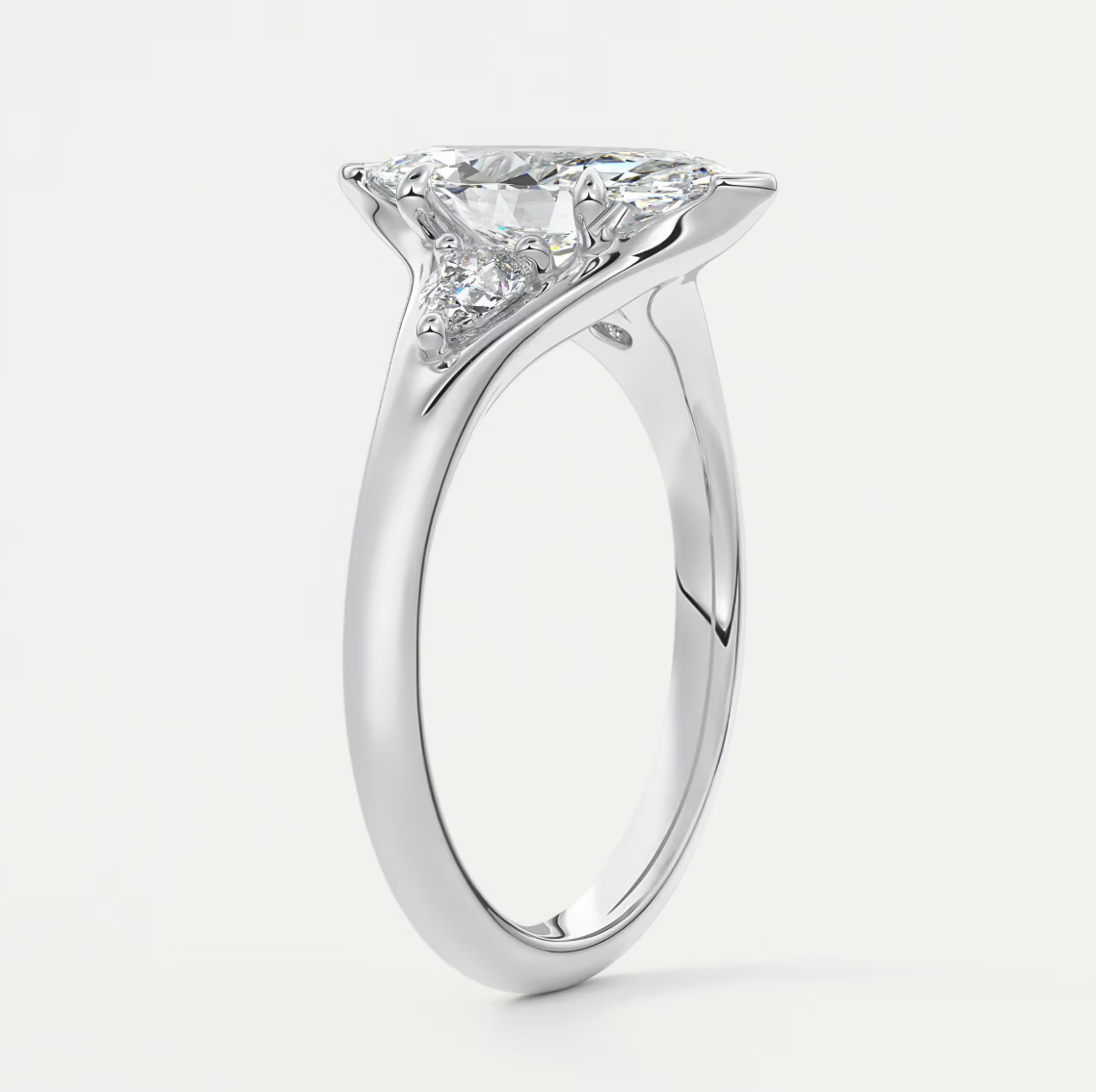 Custom made solena marquise three-stone engagement ring with split shank | diamond lab