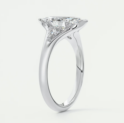 Custom made solena marquise three-stone engagement ring with split shank | diamond lab
