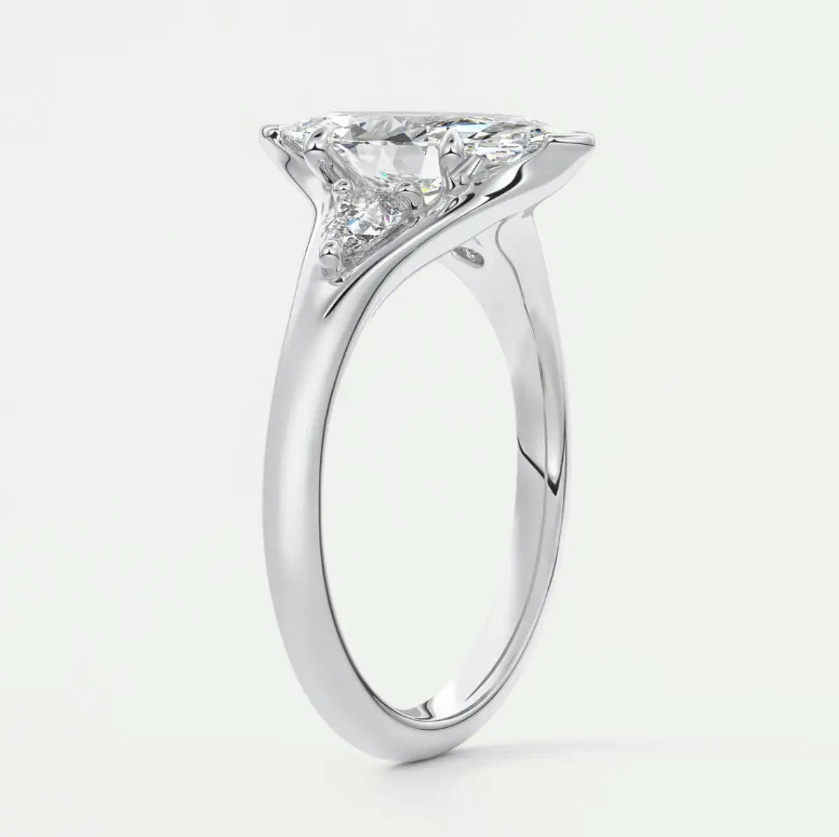 Custom made solena marquise three-stone engagement ring with split shank | diamond lab