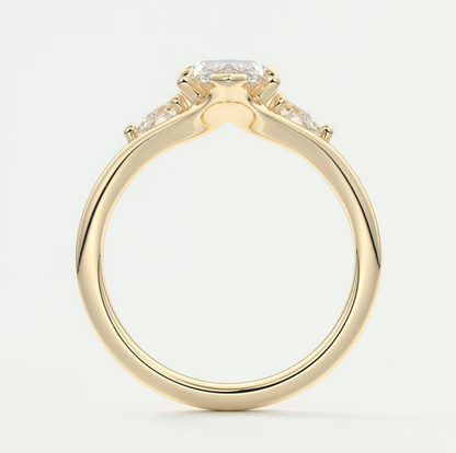 Custom made solena marquise three-stone engagement ring with split shank | diamond lab