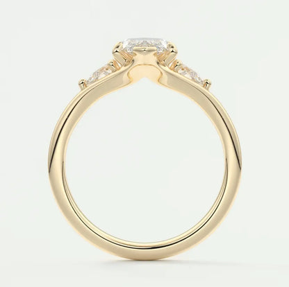 Custom made solena marquise three-stone engagement ring with split shank | diamond lab