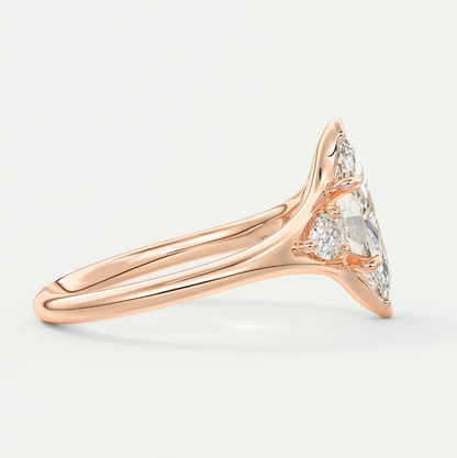 Custom made solena marquise three-stone engagement ring with split shank | diamond lab