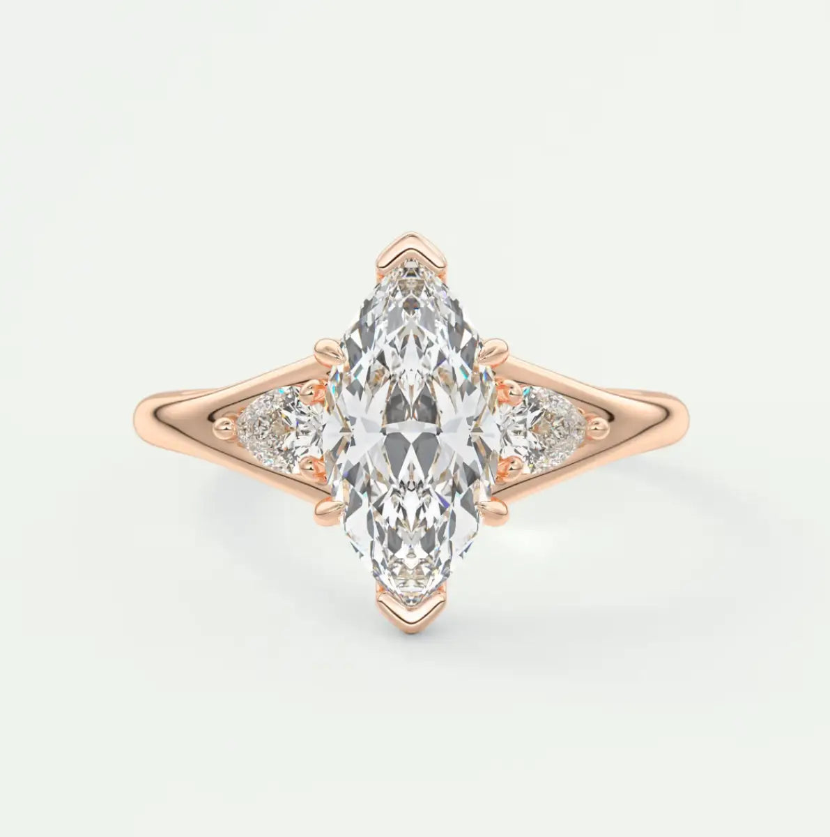 Custom made solena marquise three-stone engagement ring with split shank | diamond lab