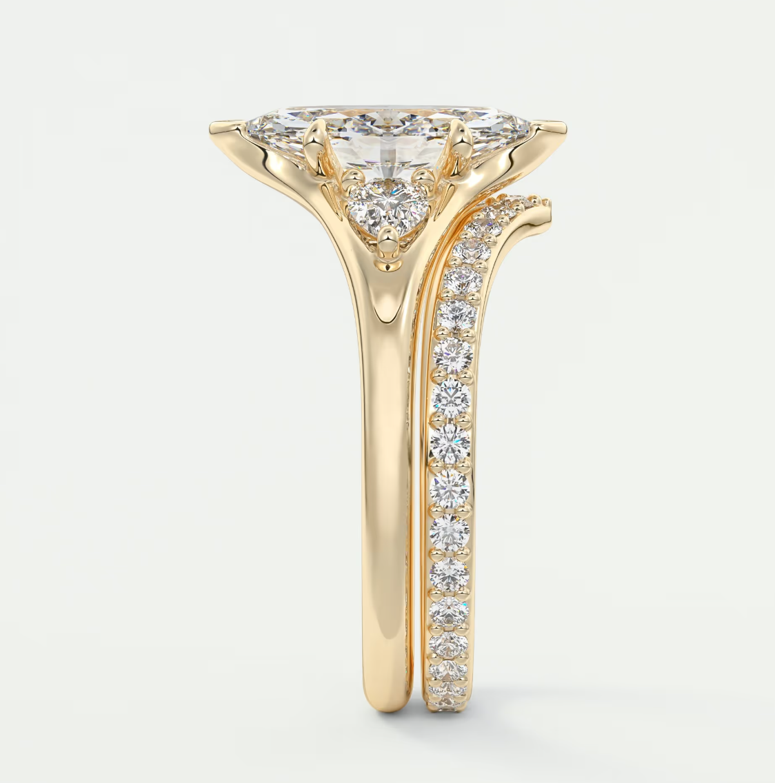 Custom made solena marquise three-stone engagement ring with split shank | diamond lab