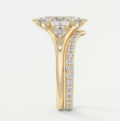 Custom made solena marquise three-stone engagement ring with split shank | diamond lab