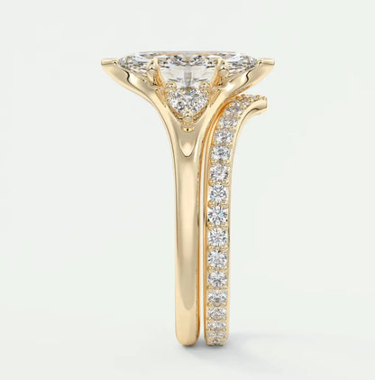 Custom made solena marquise three-stone engagement ring with split shank | diamond lab