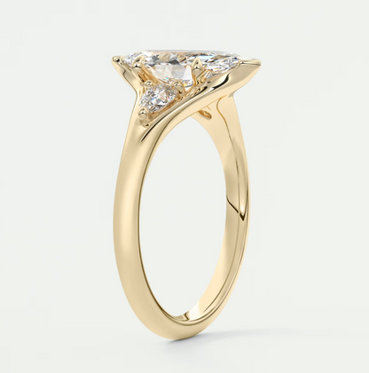 Custom made solena marquise three-stone engagement ring with split shank | diamond lab