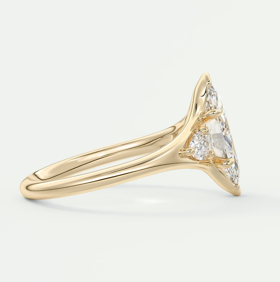 Custom made solena marquise three-stone engagement ring with split shank | diamond lab