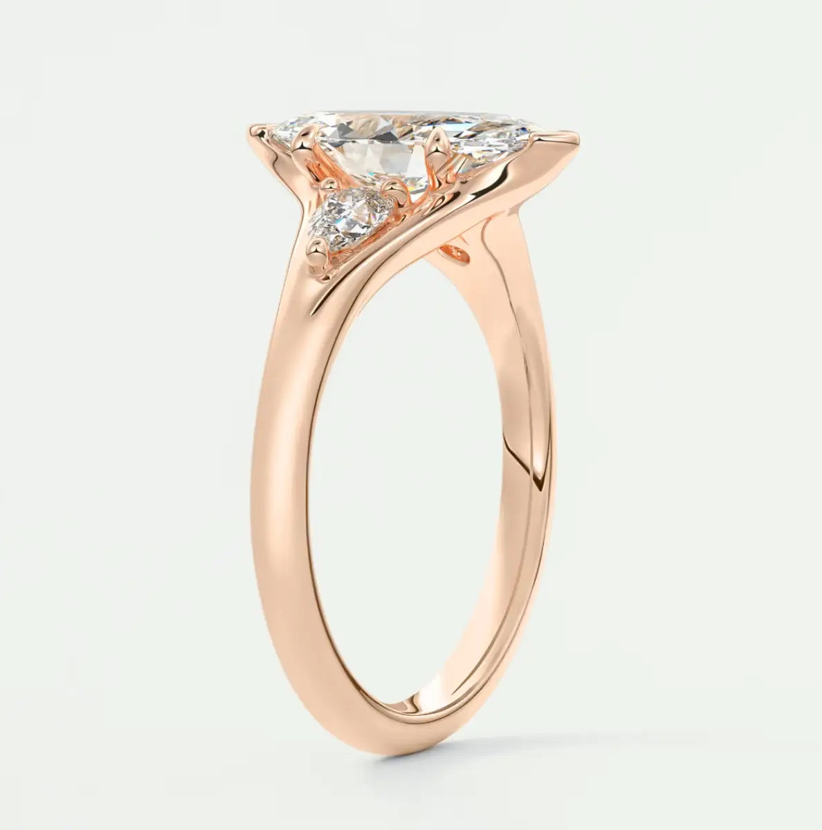 Custom made solena marquise three-stone engagement ring with split shank | diamond lab