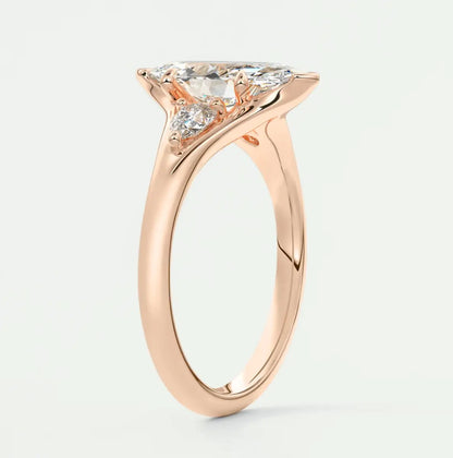 Custom made solena marquise three-stone engagement ring with split shank | diamond lab