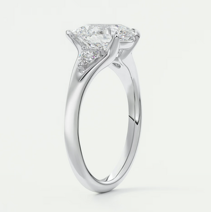 Custom made solena pear three-stone engagement ring with split shank | diamond lab