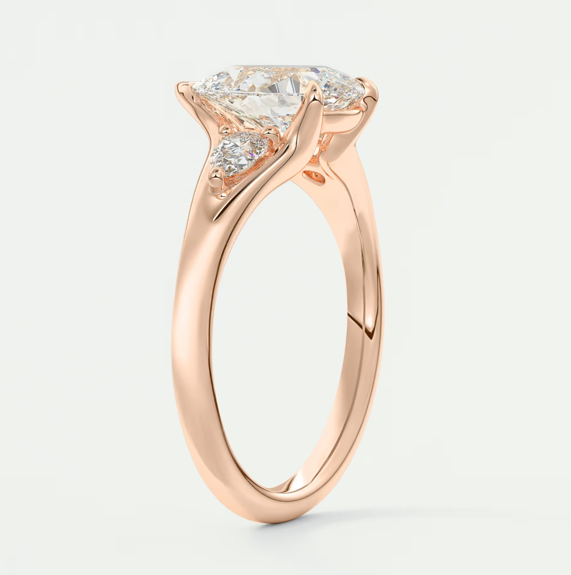Custom made solena pear three-stone engagement ring with split shank | diamond lab