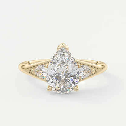 Custom made solena pear three-stone engagement ring with split shank | diamond lab