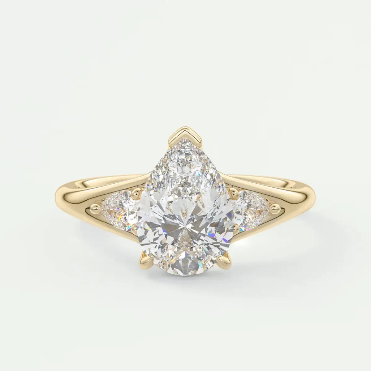 Custom made solena pear three-stone engagement ring with split shank | diamond lab