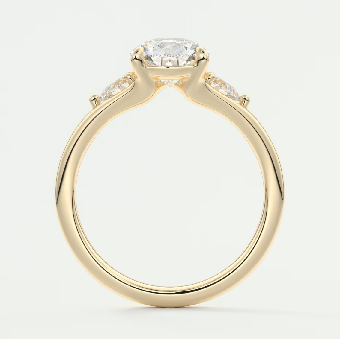 Custom made solena pear three-stone engagement ring with split shank | diamond lab