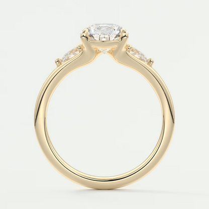 Custom made solena pear three-stone engagement ring with split shank | diamond lab