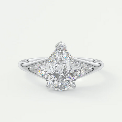 Custom made solena pear three-stone engagement ring with split shank | diamond lab