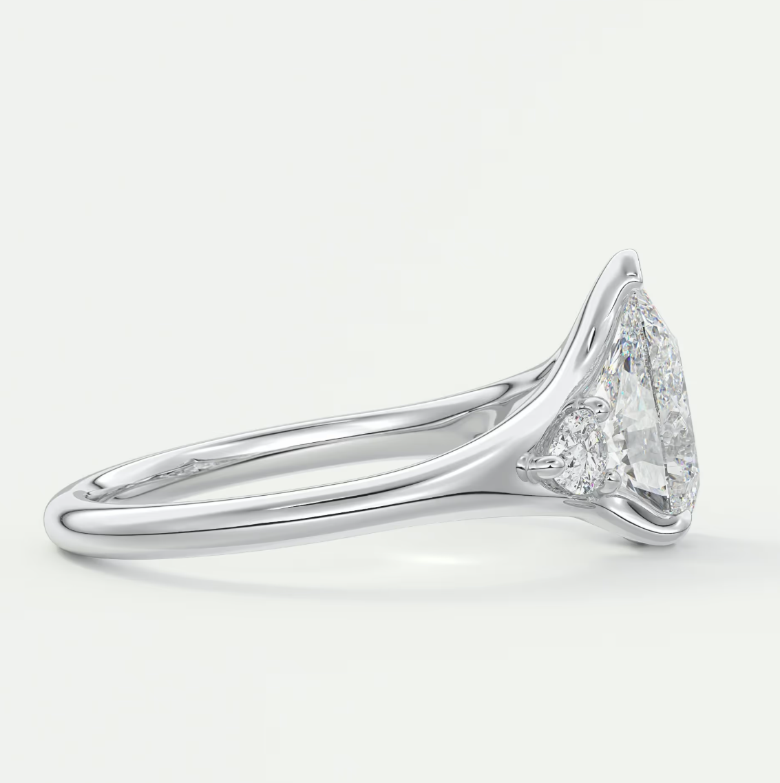Custom made solena pear three-stone engagement ring with split shank | diamond lab