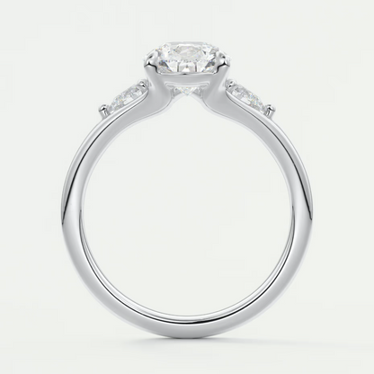 Custom made solena pear three-stone engagement ring with split shank | diamond lab