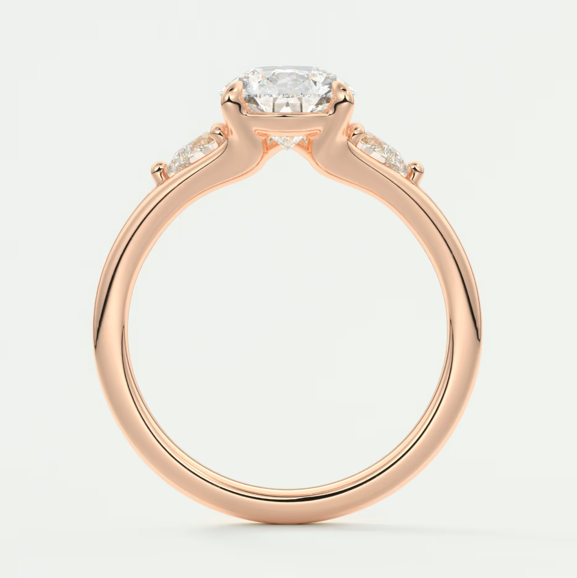 Custom made solena pear three-stone engagement ring with split shank | diamond lab