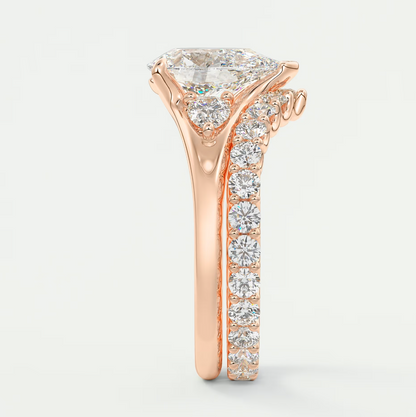 Custom made solena pear three-stone engagement ring with split shank | diamond lab