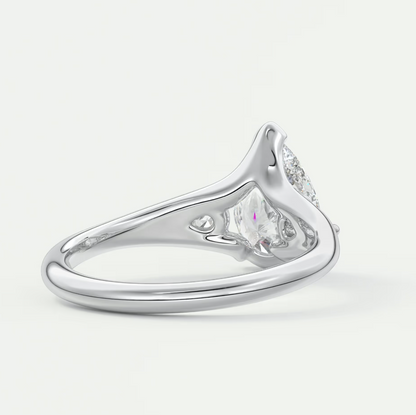 Custom made solena pear three-stone engagement ring with split shank | diamond lab