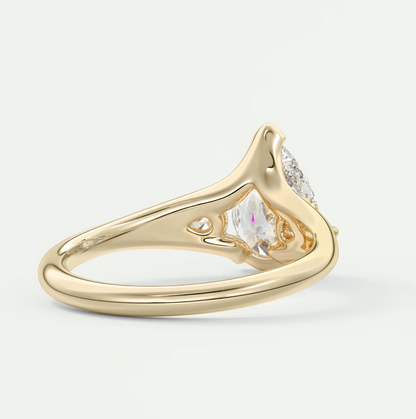 Custom made solena pear three-stone engagement ring with split shank | diamond lab