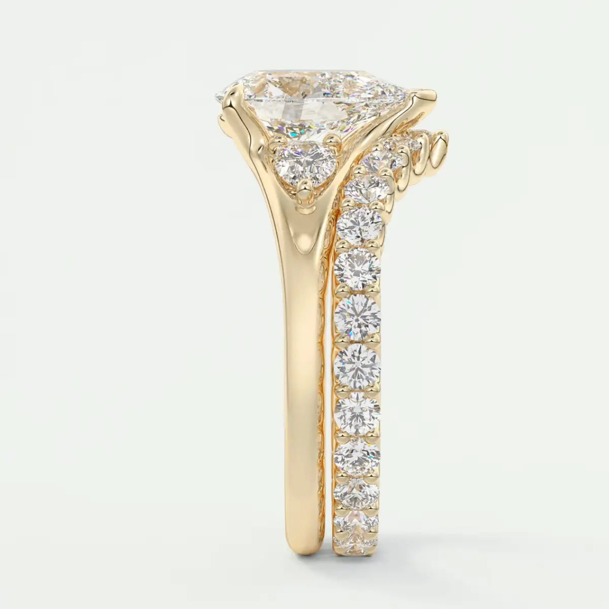 Custom made solena pear three-stone engagement ring with split shank | diamond lab