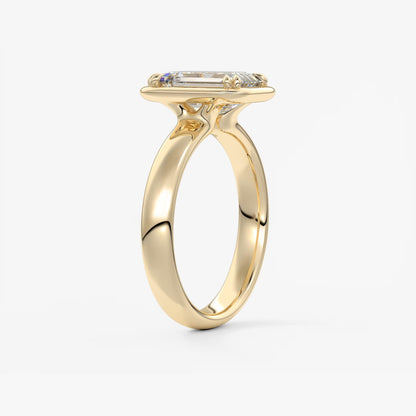 Custom made taylor grande emerald lab diamond bezel engagement ring | australia