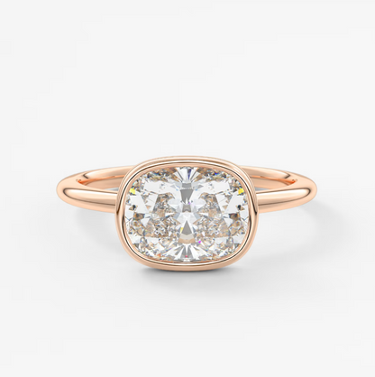 Custom made véda east-west cushion bezel engagement ring | lab diamond or moissanite –