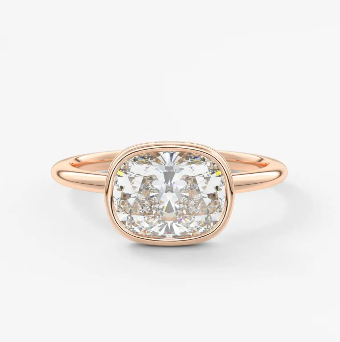 Custom made véda east-west cushion bezel engagement ring | lab diamond or moissanite –