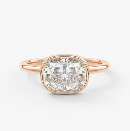 Custom made véda east-west cushion bezel engagement ring | lab diamond or moissanite –